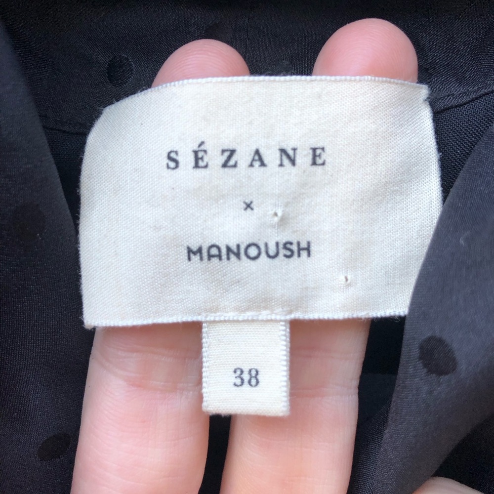 Sezane x Manoush Selena Silk Dress Size 38 Black Tie Neck Polka Dot Tiered - Picture 9 of 16